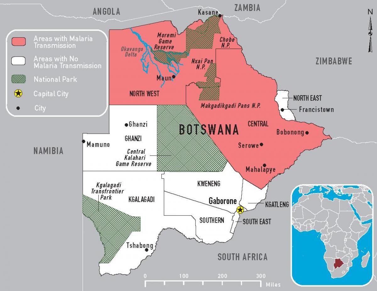 карта Боцвана маларије